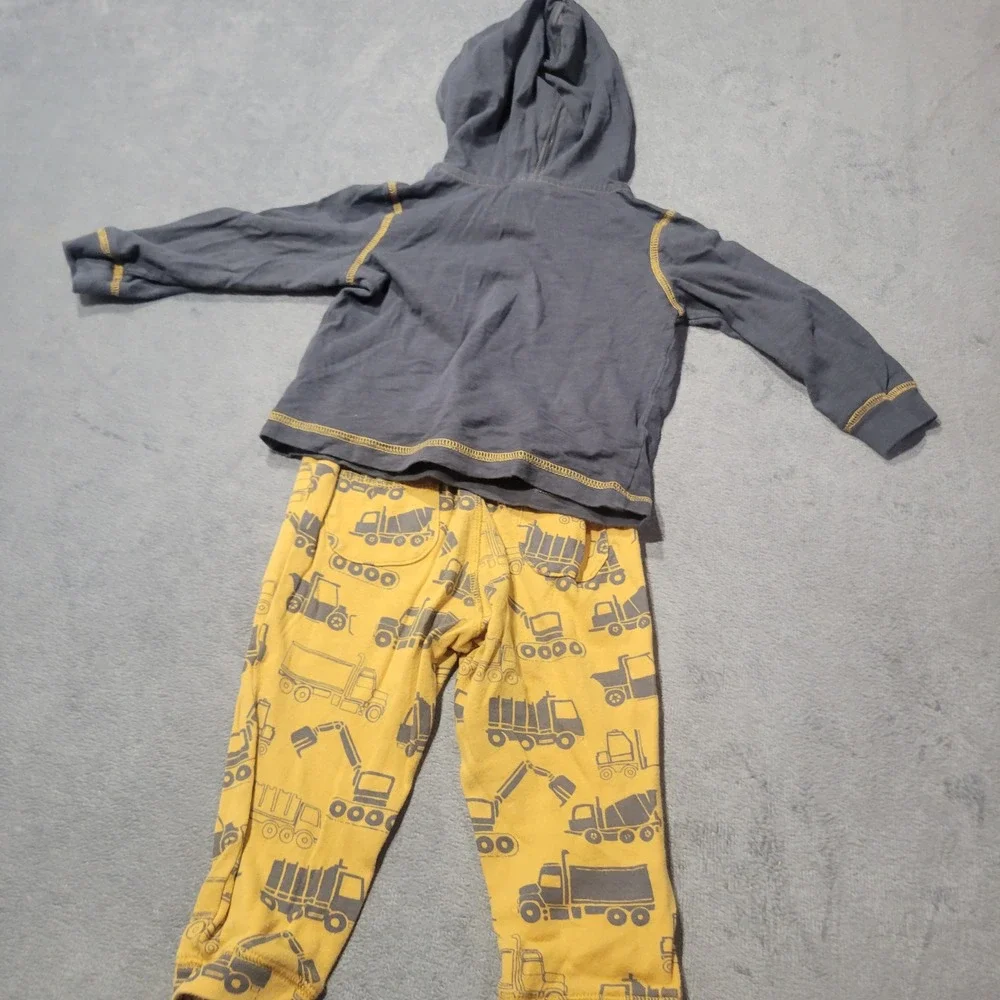 Gymboree Outfit Set Baby Boys 18-24M Yellow Grey Construction Truck Hoodie Pants